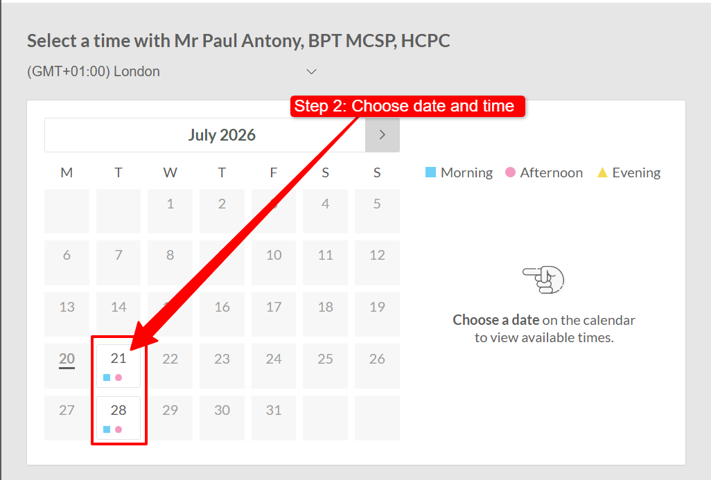 Step 2 - Choose a date, then a time